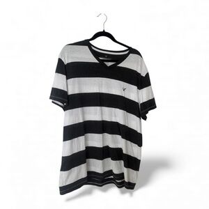 American Eagle Outfitters Black and Gray Striped Men's Shirt size XXL